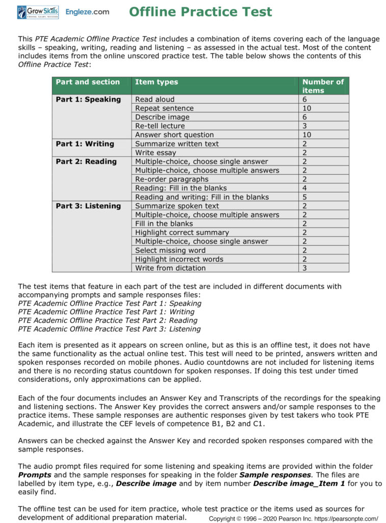 PTE Academic Official Practice Test Offline Engleze