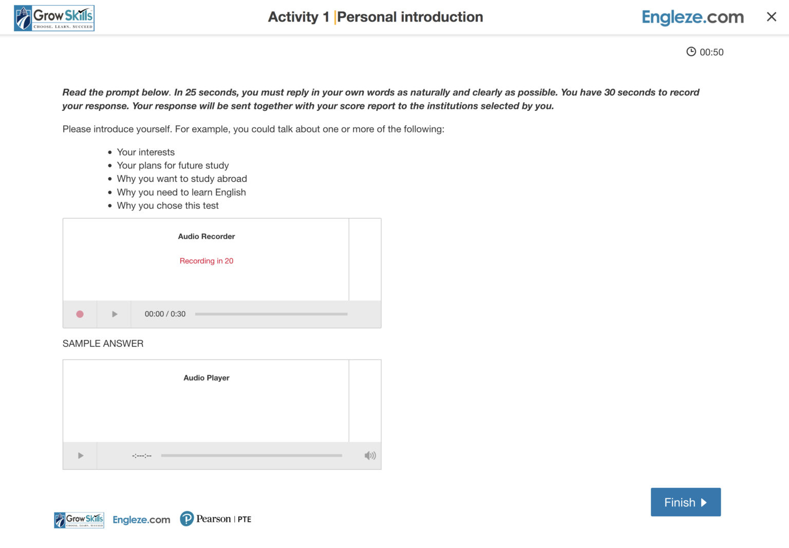 PTE Academic – Activity 1 – Personal Introduction – Engleze.com